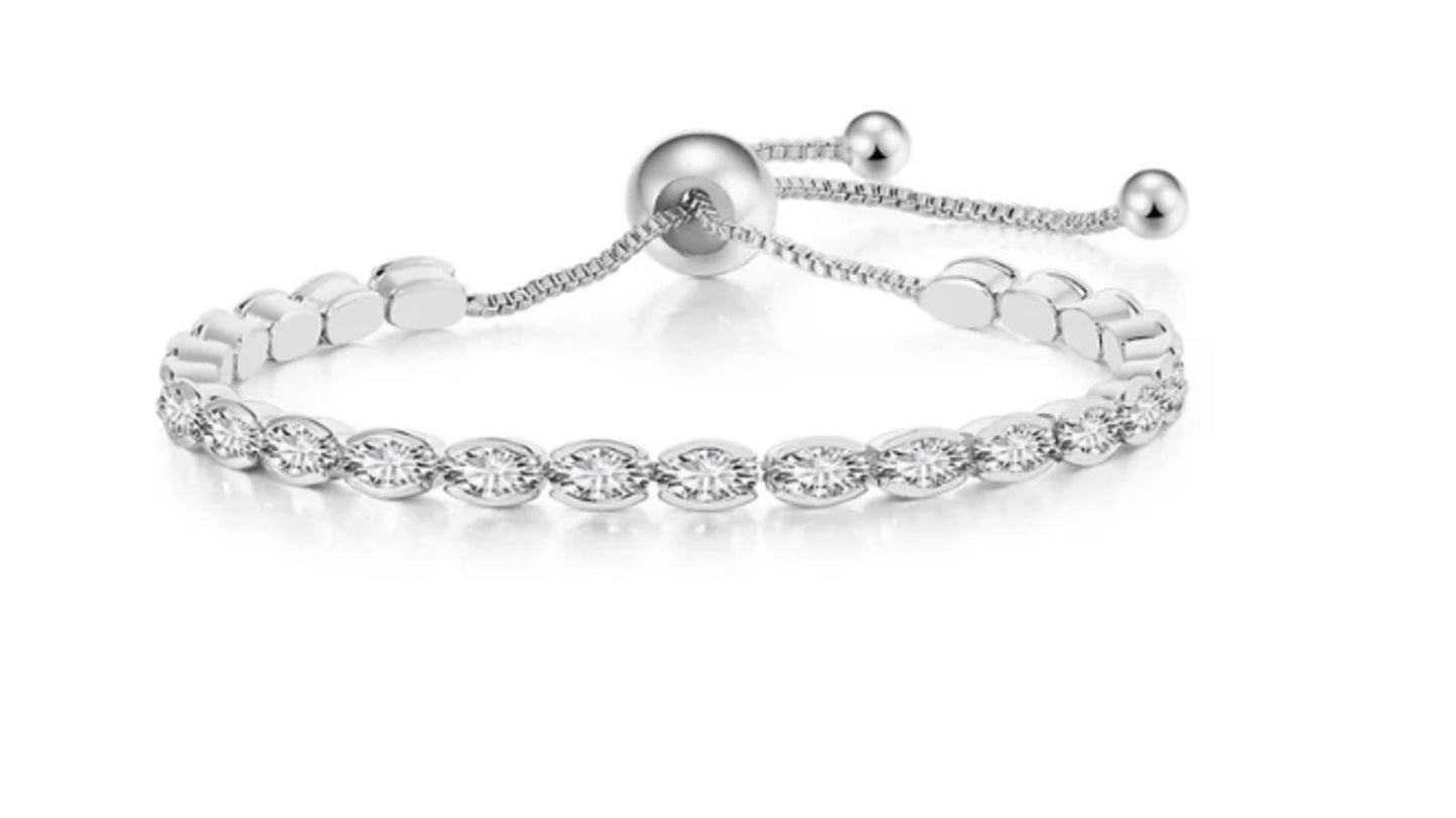 Oval tennis - Bracelet - Silver - CZs - 3mm - adustable