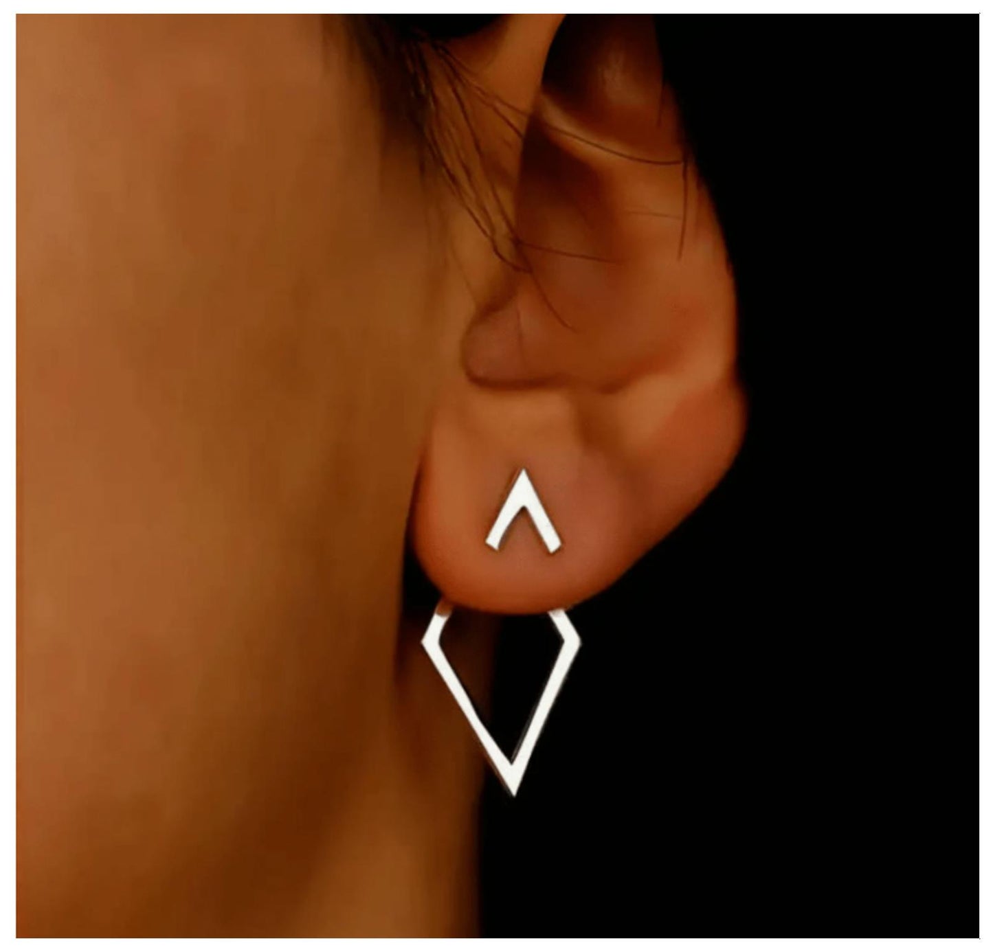 Front-and-Back diamond shaped - Earrings - Silver - 2.3cm