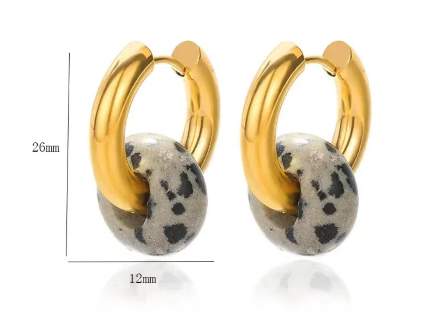 Natural black white agate earrings - Gold - 26mm