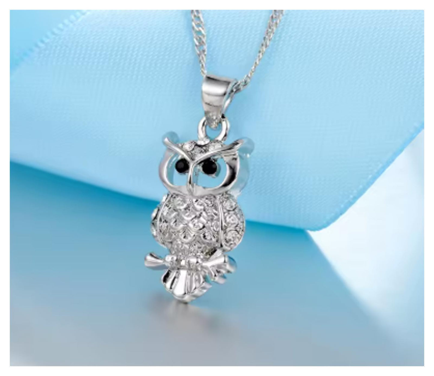 Sparkle Owl - Necklace/Earring set - Silver - CZs - 18"