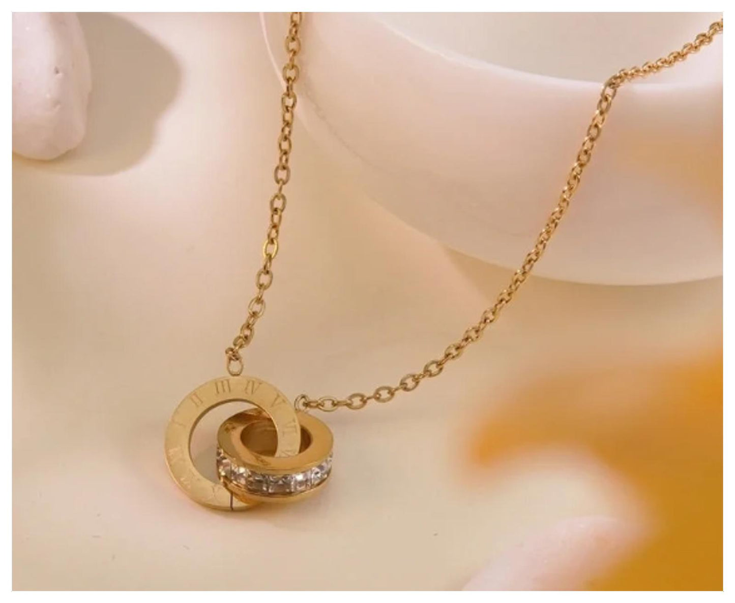 Roman numeral Necklace - Gold - CZs - 18"
