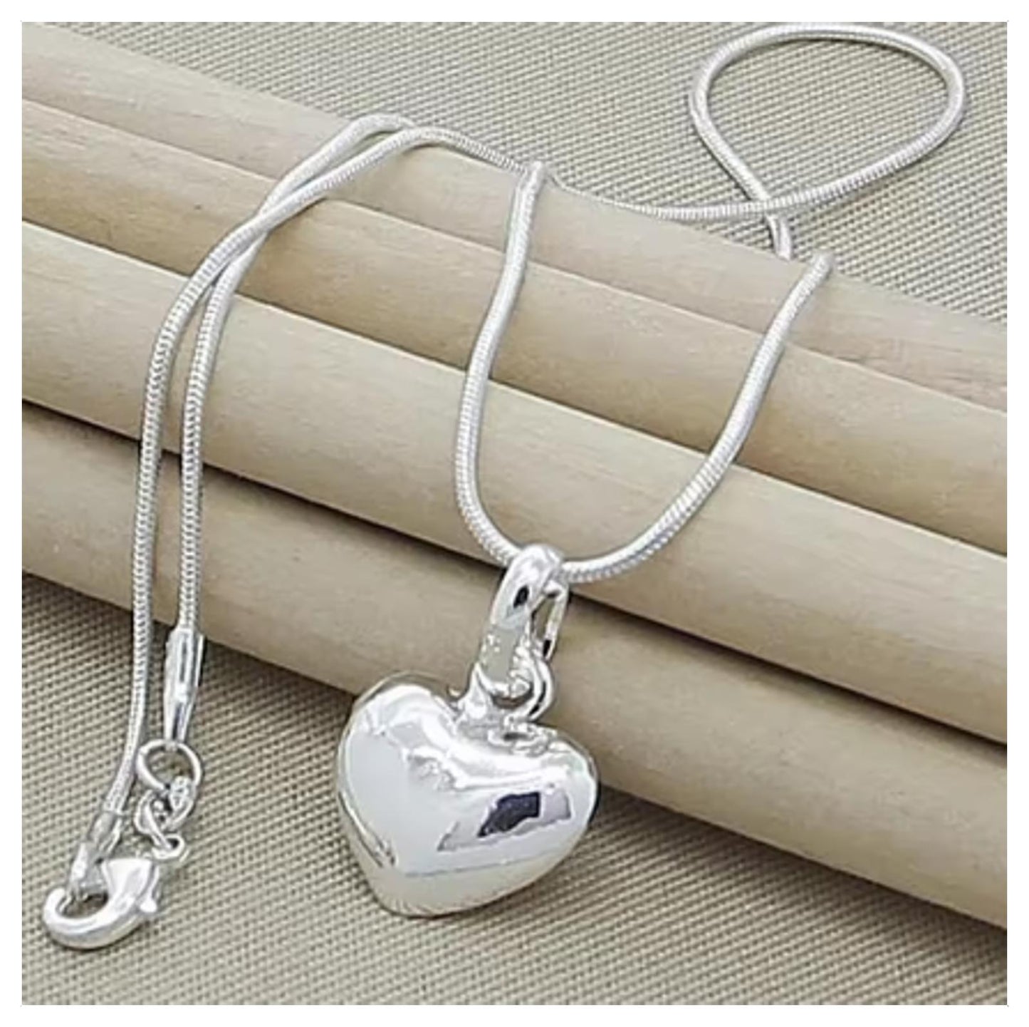 Puff heart pendant - Necklace - Silver - 18"