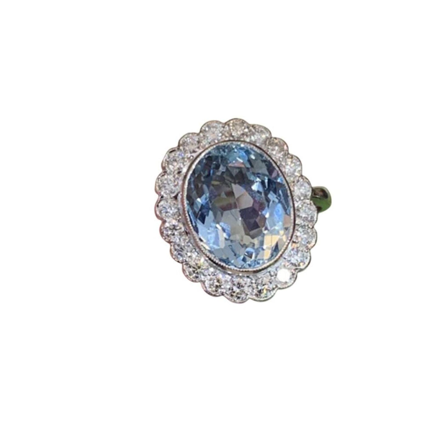 Blue oval ring - gold - CZs - Size 10.
