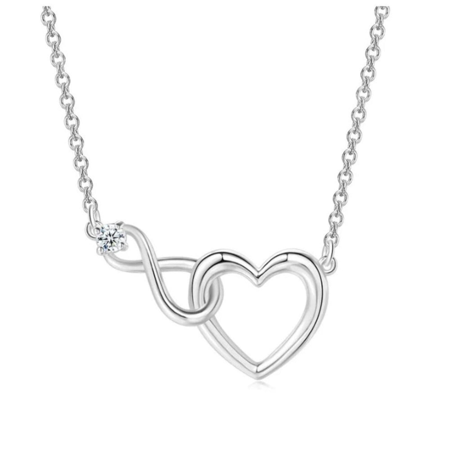 Infinity Heart Set - Silver - CZs - 16-18" Necklace & Bracelet