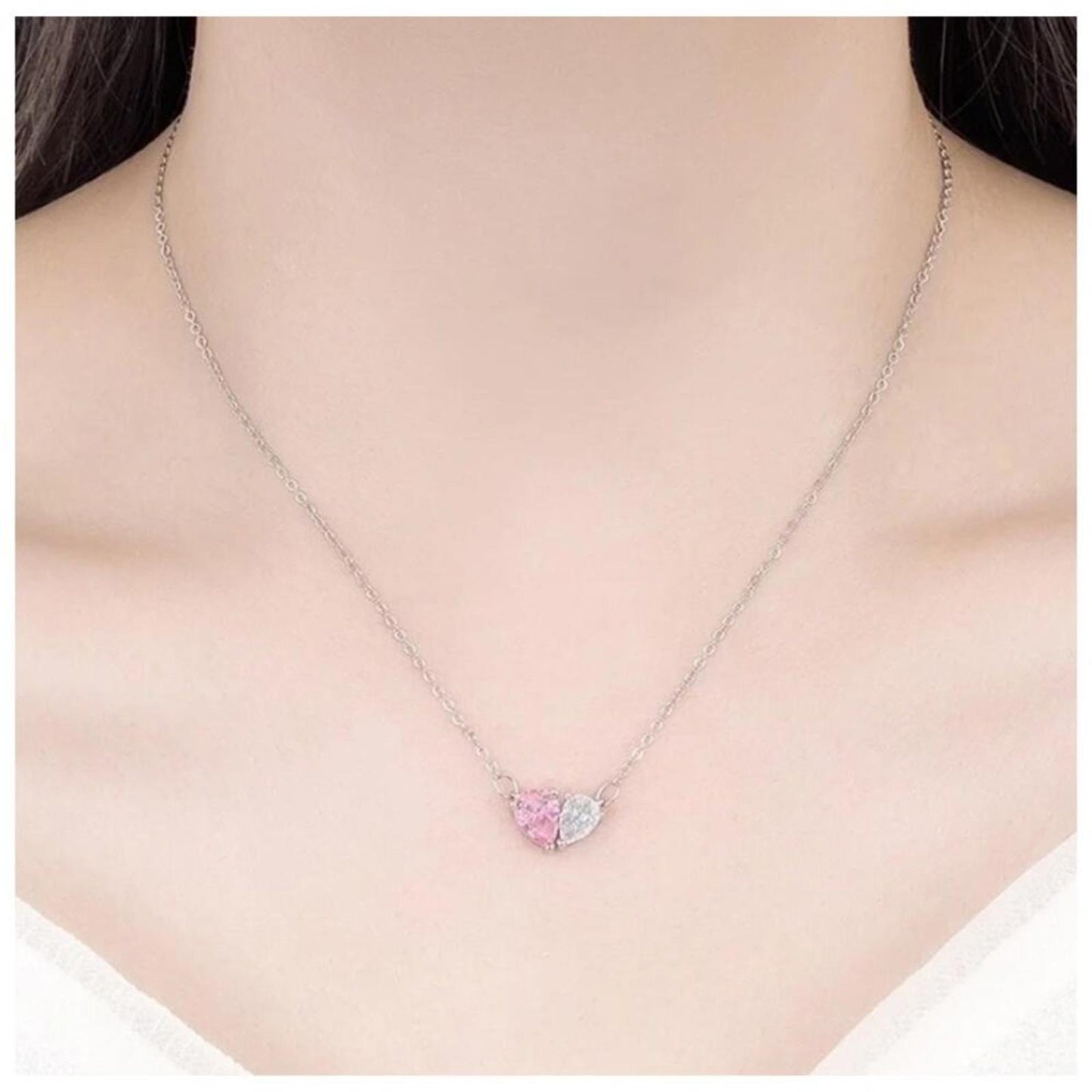 Pink and White Teardrop Set - Silver - 16-18" Necklace & Earrings