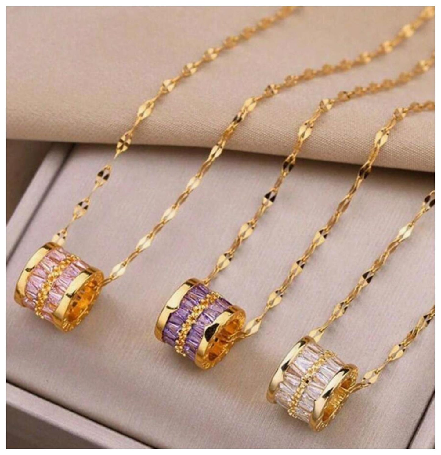 Lavender purple barrel - Necklace - Gold - CZs - 18"