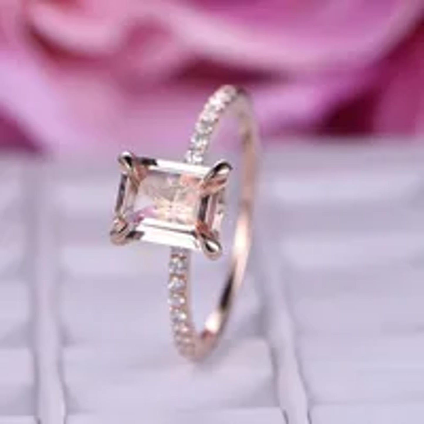 Champagne rectangle - Ring - Rose Gold - CZs - Size 9.5