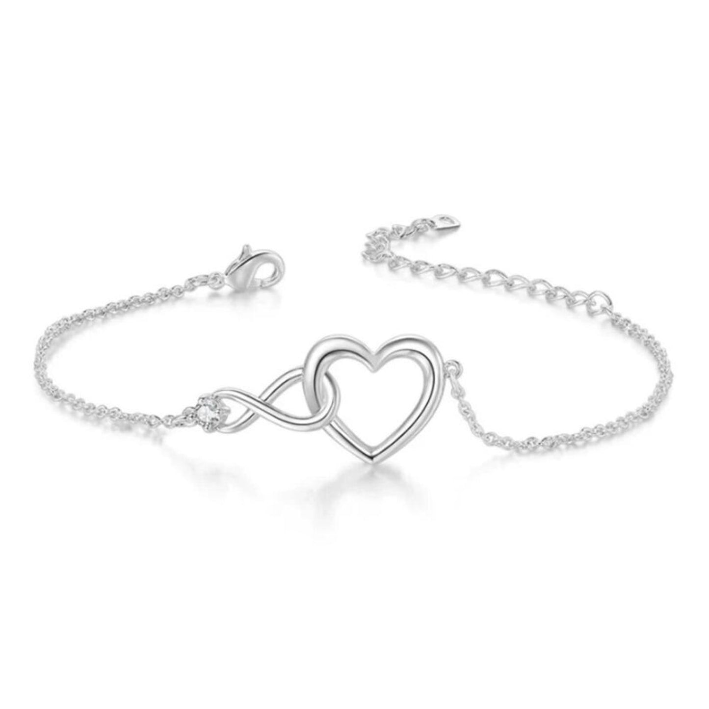 Infinity Heart Set - Silver - CZs - 16-18" Necklace & Bracelet