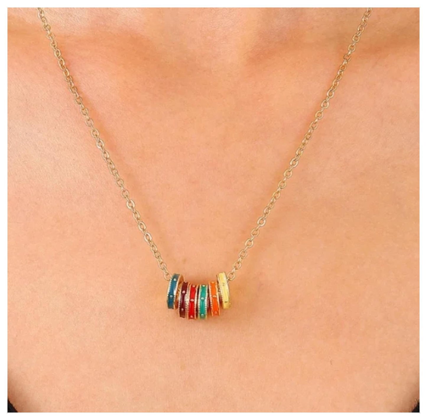 Multicolor rings - Color - Necklace/Earring set - Gold - 18"