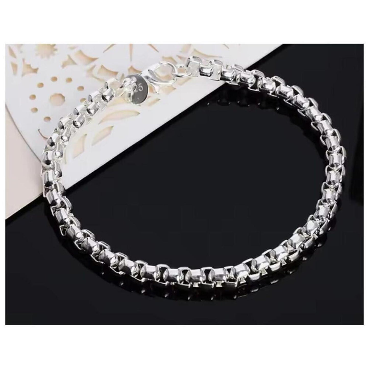 Round box chain bracelet - silver - 4mm, 8".