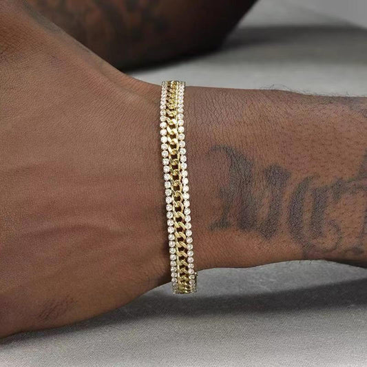 Chain and Tennis - Bracelet - Gold - CZs - 6.5 - 8.5"