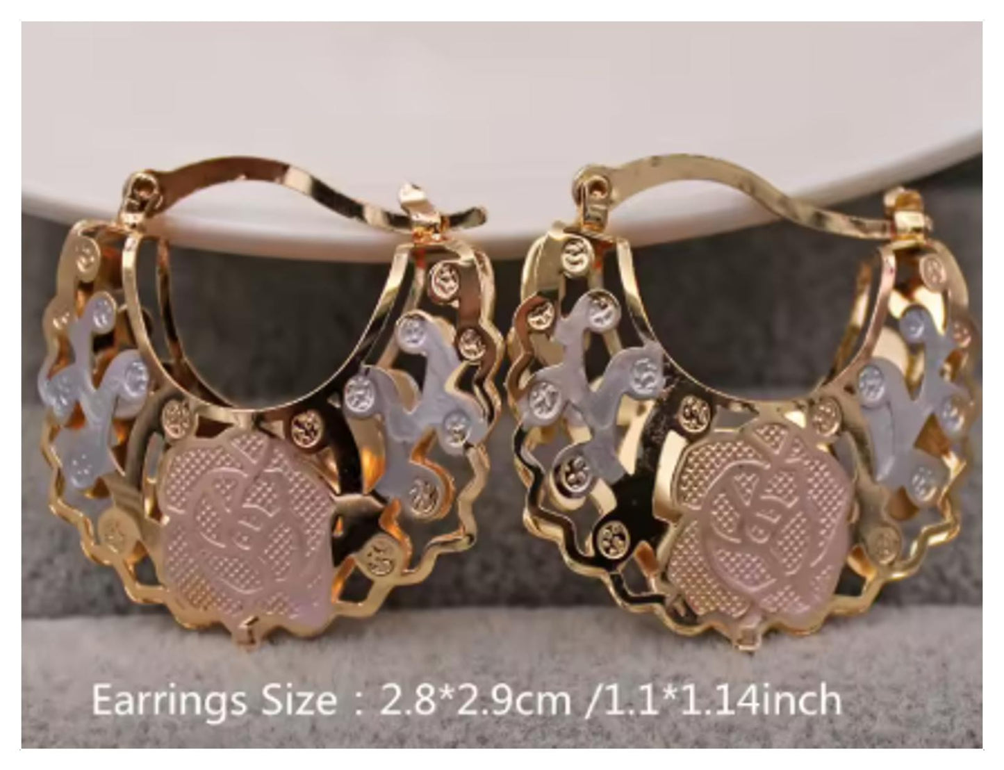 Tricolor hollow basket hoop - Earrings - Gold - 1"
