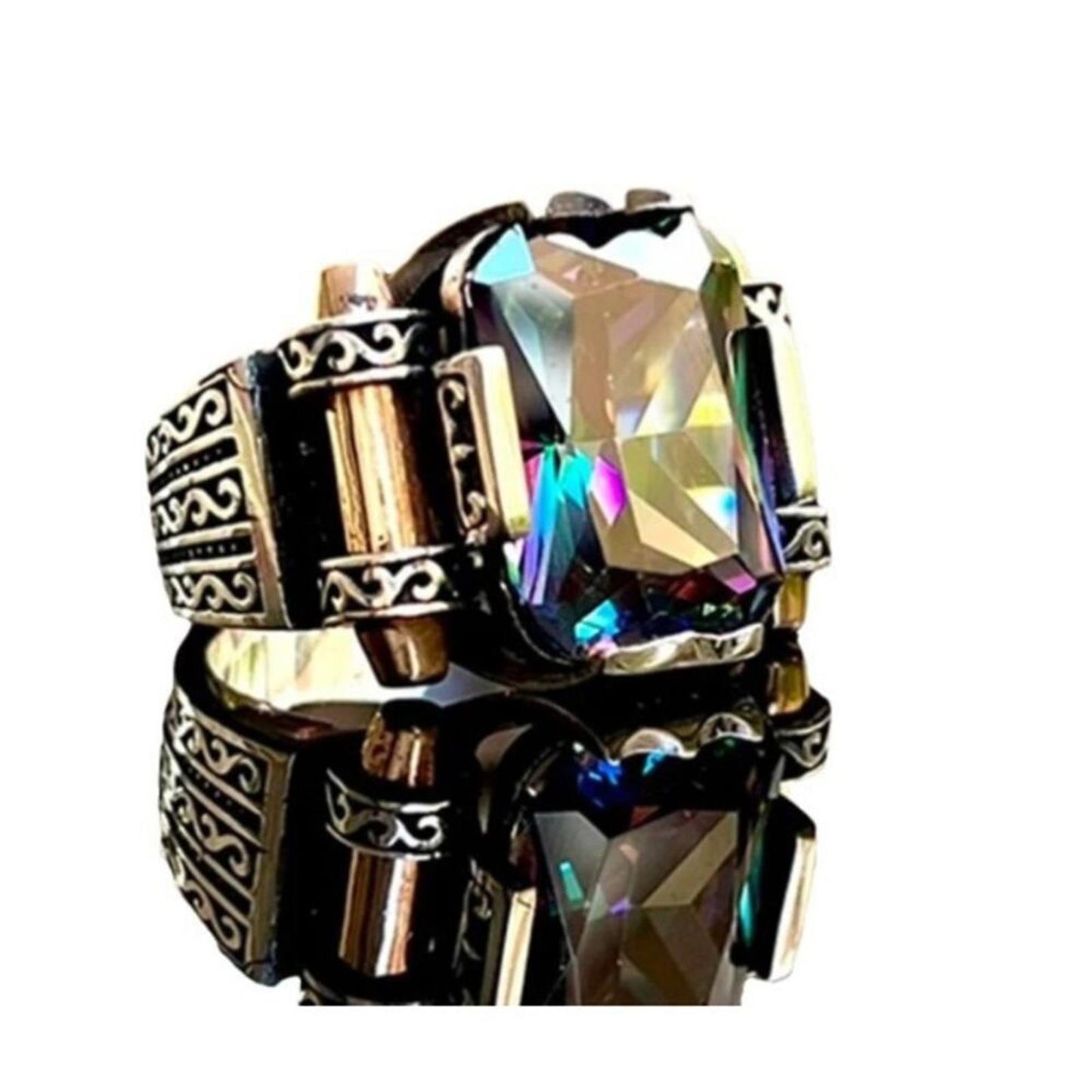 Rainbow scroll ring - Gold and silver - CZ - Size 11.
