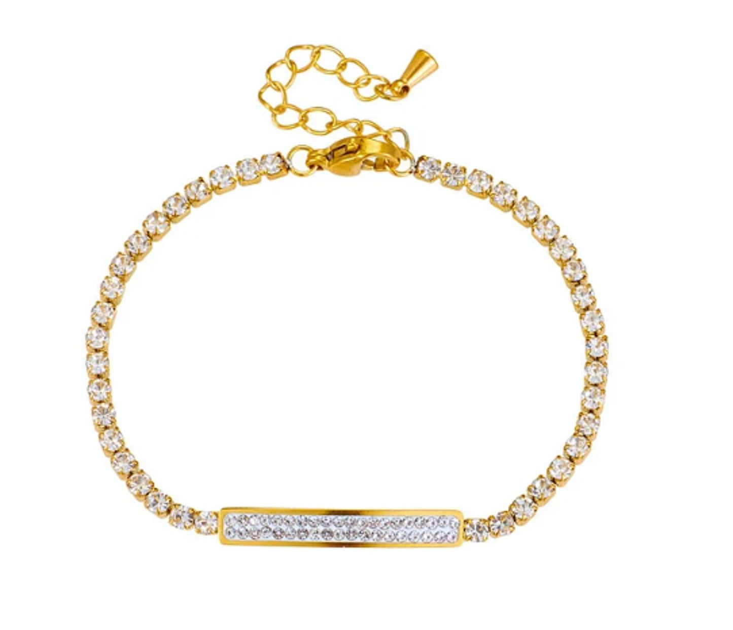 Rectangle tennis - Bracelet - Gold - CZs - 7-9"