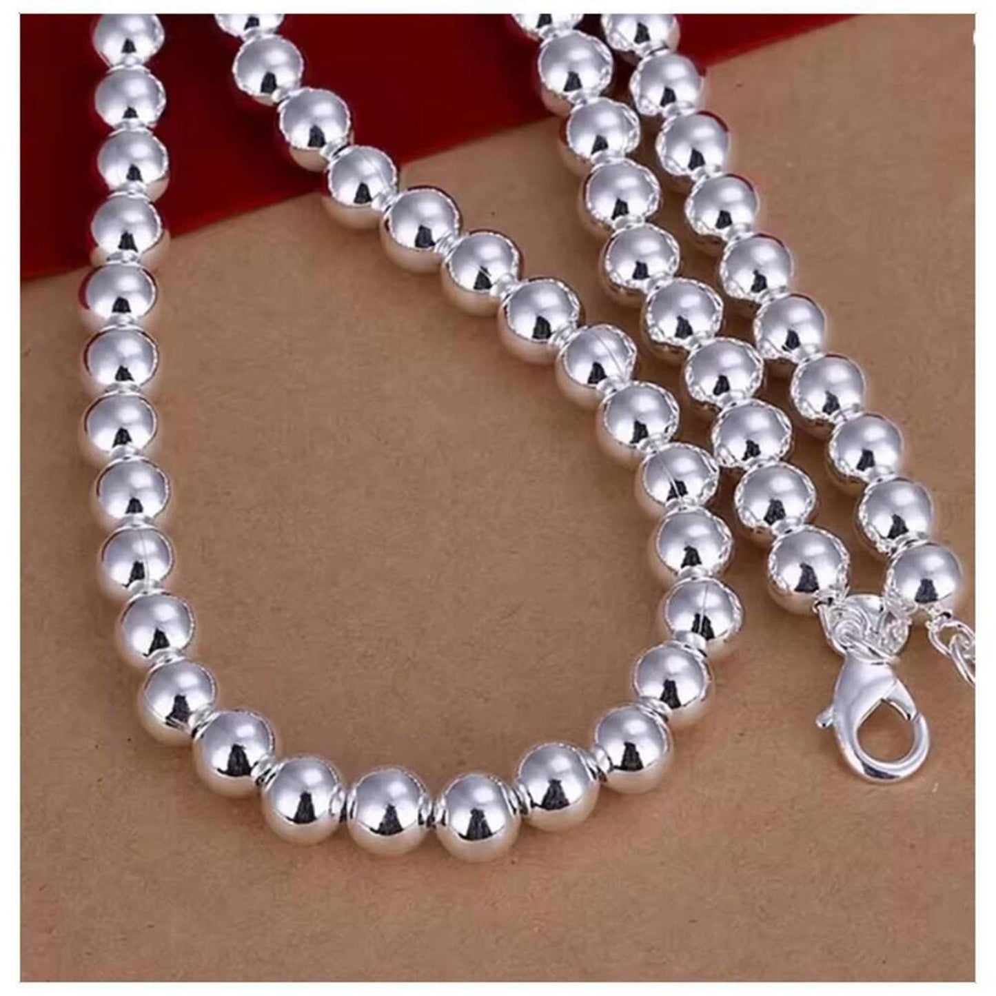 Beaded chain necklace - silver - 6mm, 20".