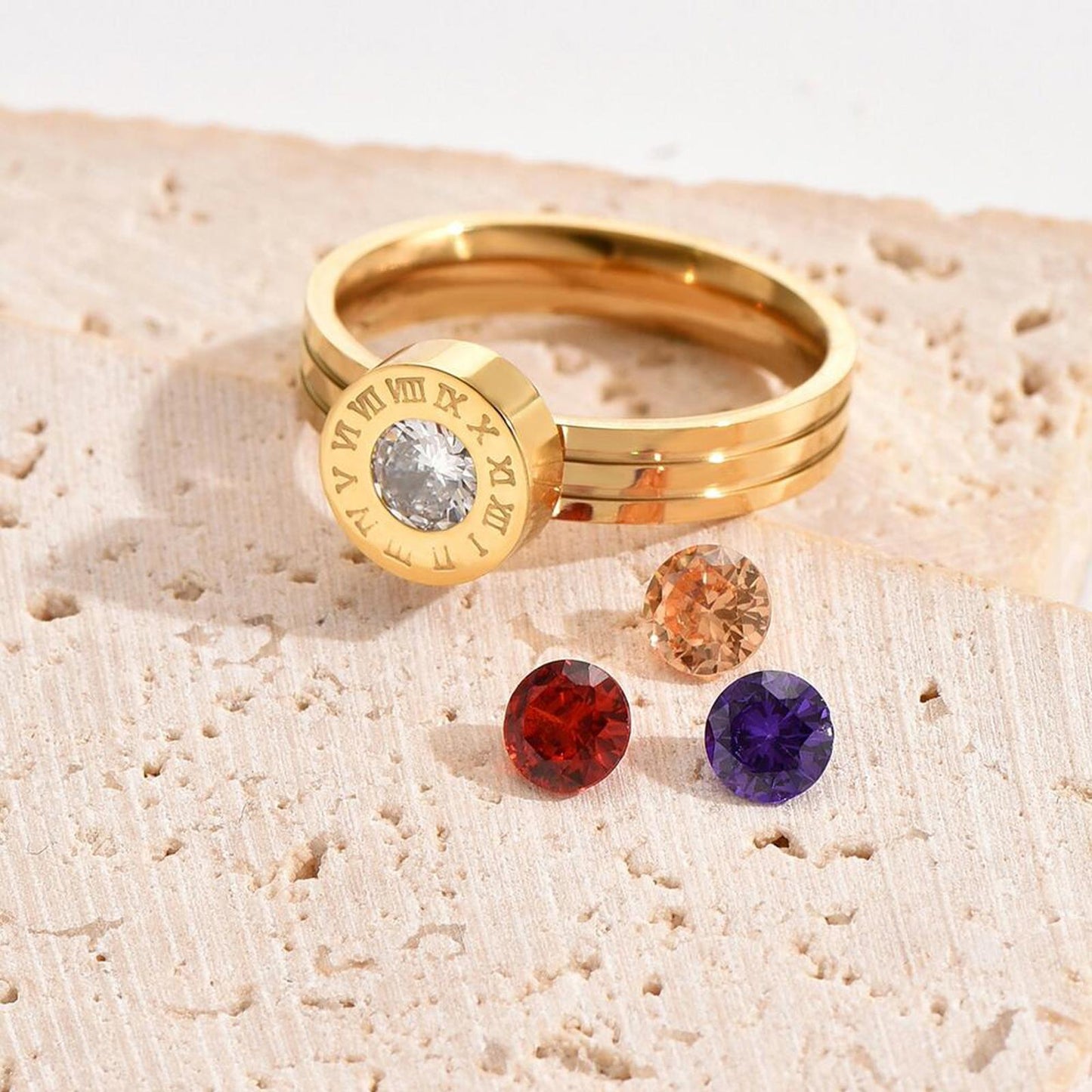 Interchangeable! Bezel set ring - Gold - CZs - size 6