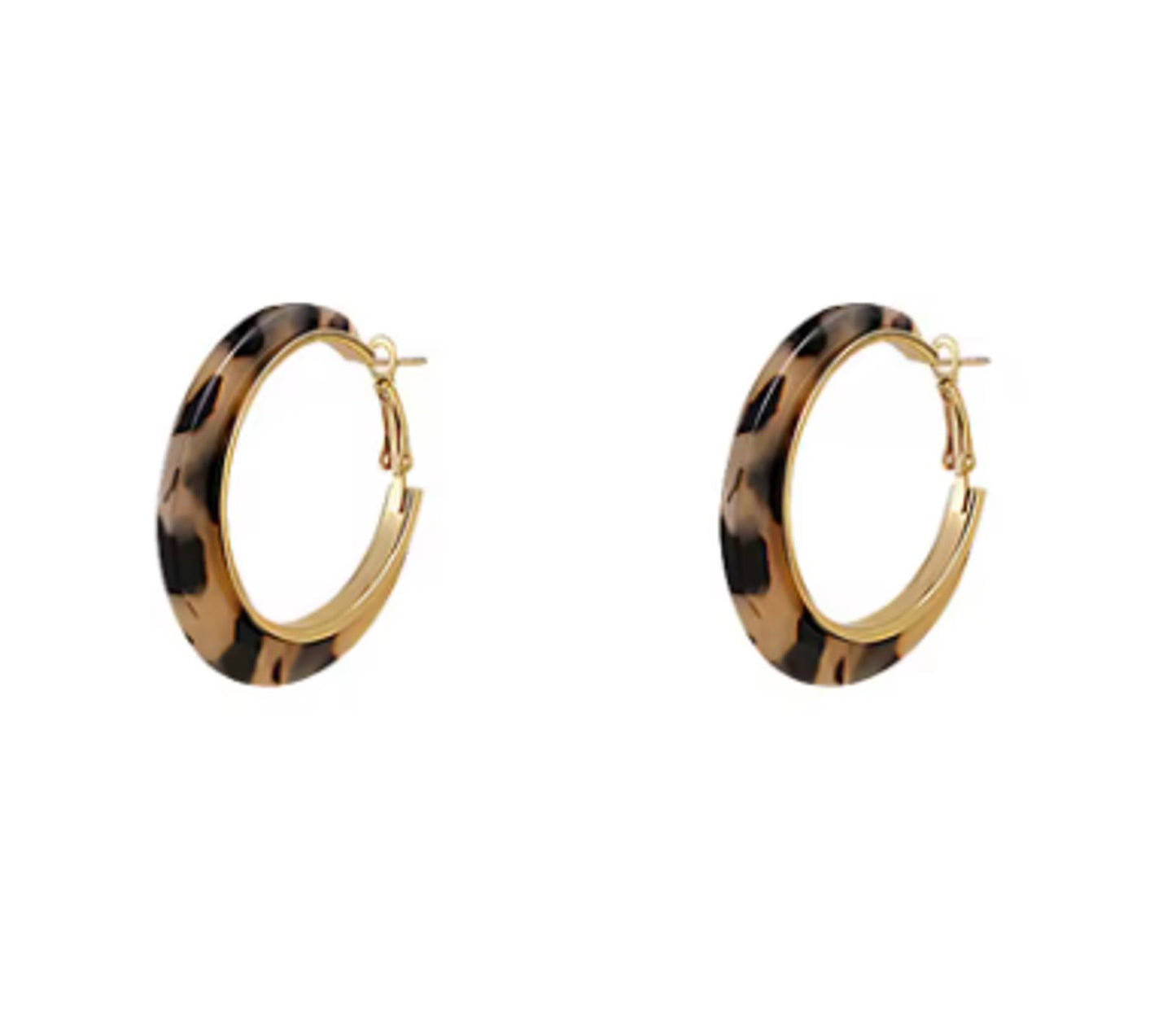 Tortoiseshell hoop - Earrings - Gold - 2"