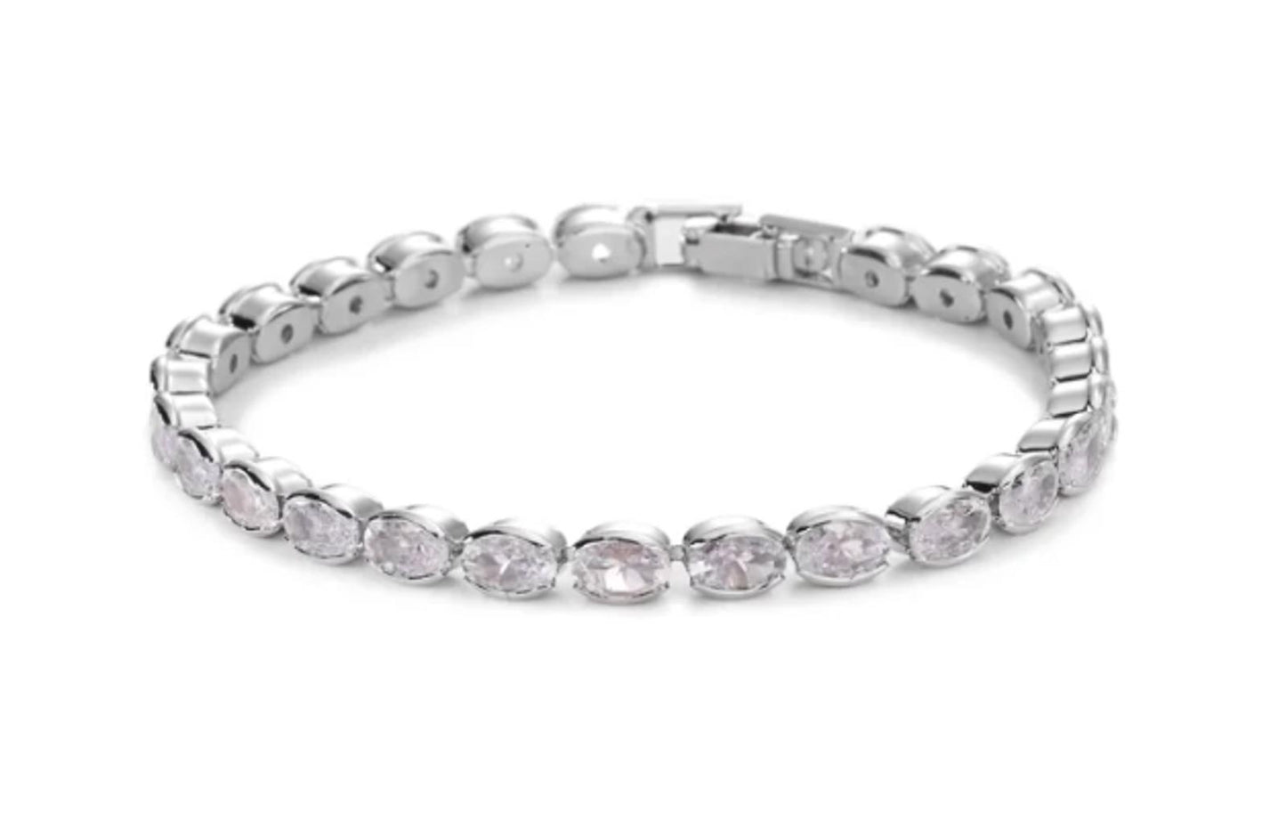 Oval tennis - Bracelet - Silver - CZs - 7"