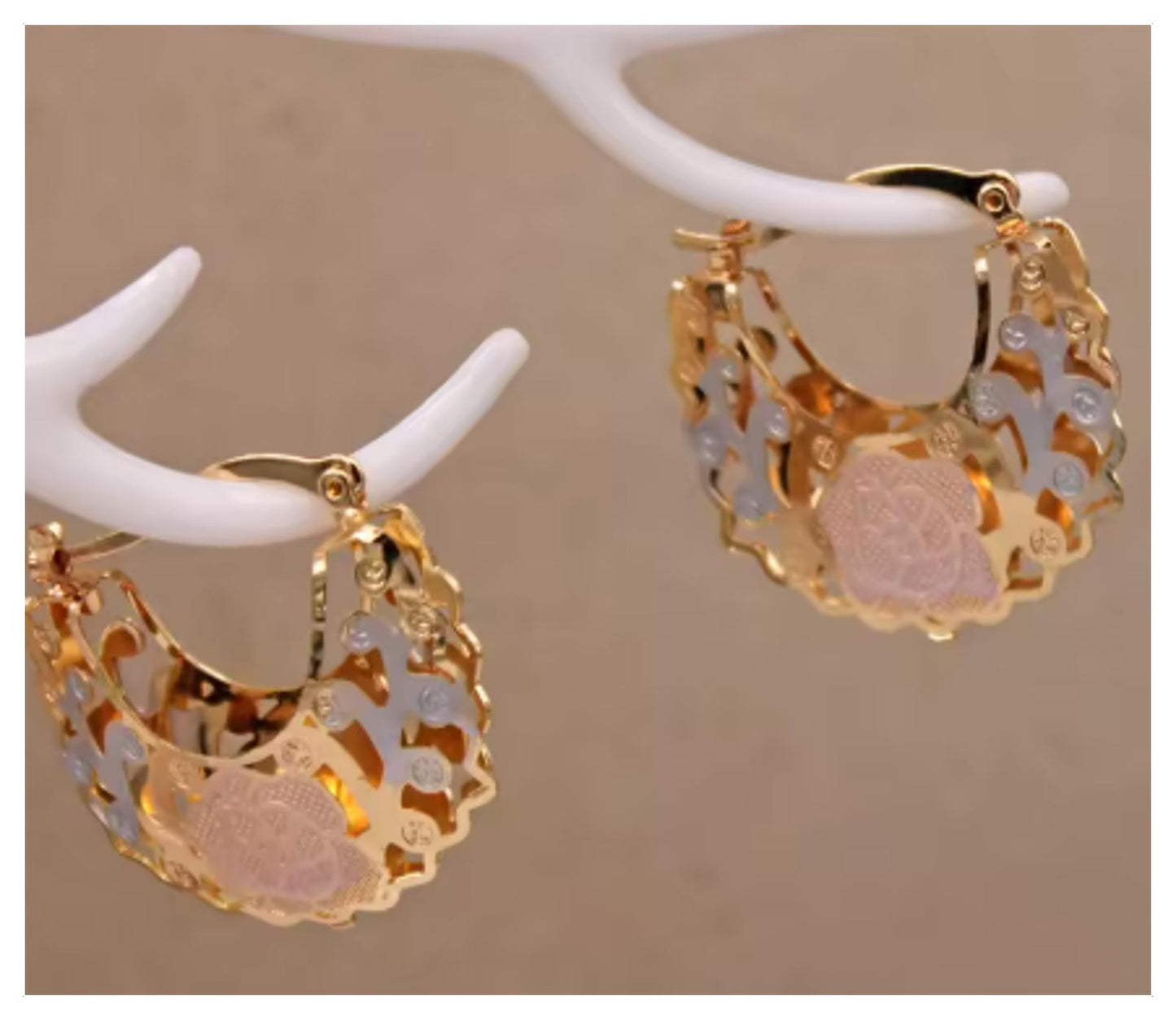 Tricolor hollow basket hoop - Earrings - Gold - 1"