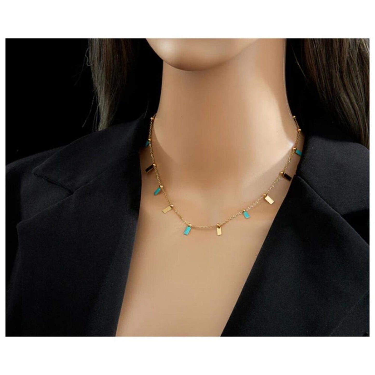 Turquoise Necklace - Gold - 18"
