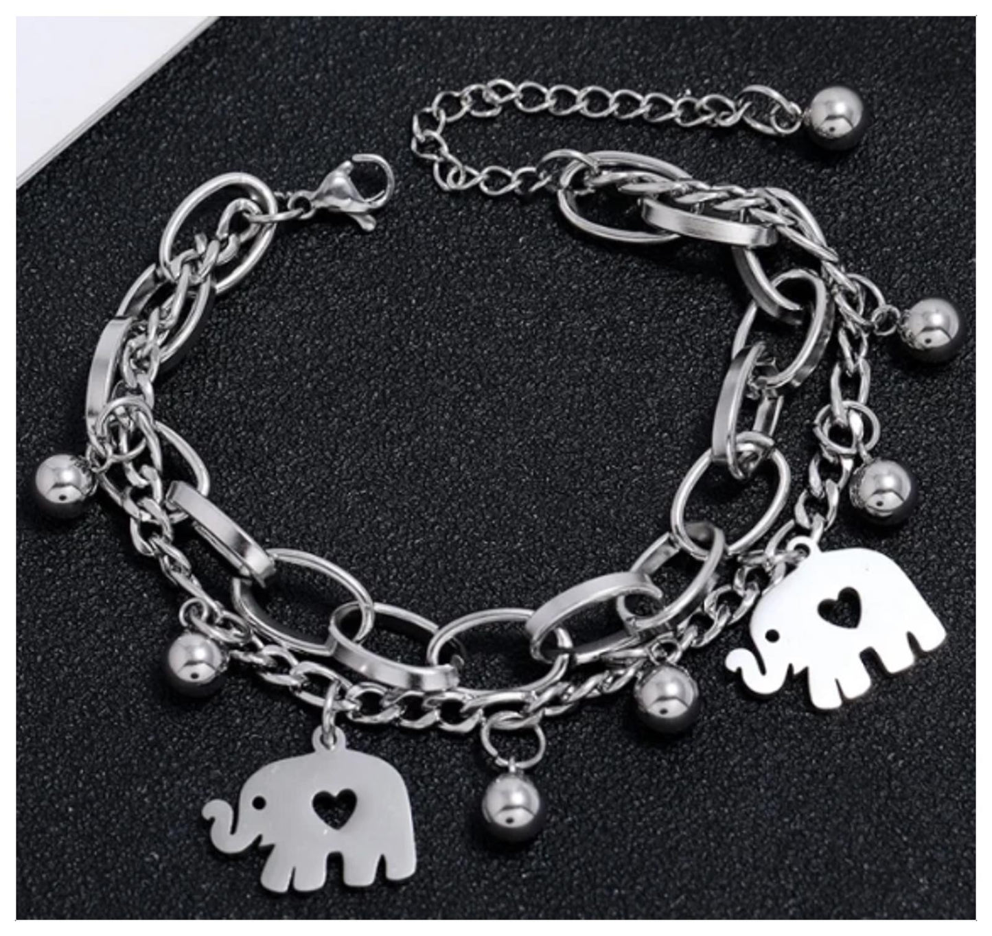 Double chain elephant - Bracelet - Stainless steel - 6.5-8"