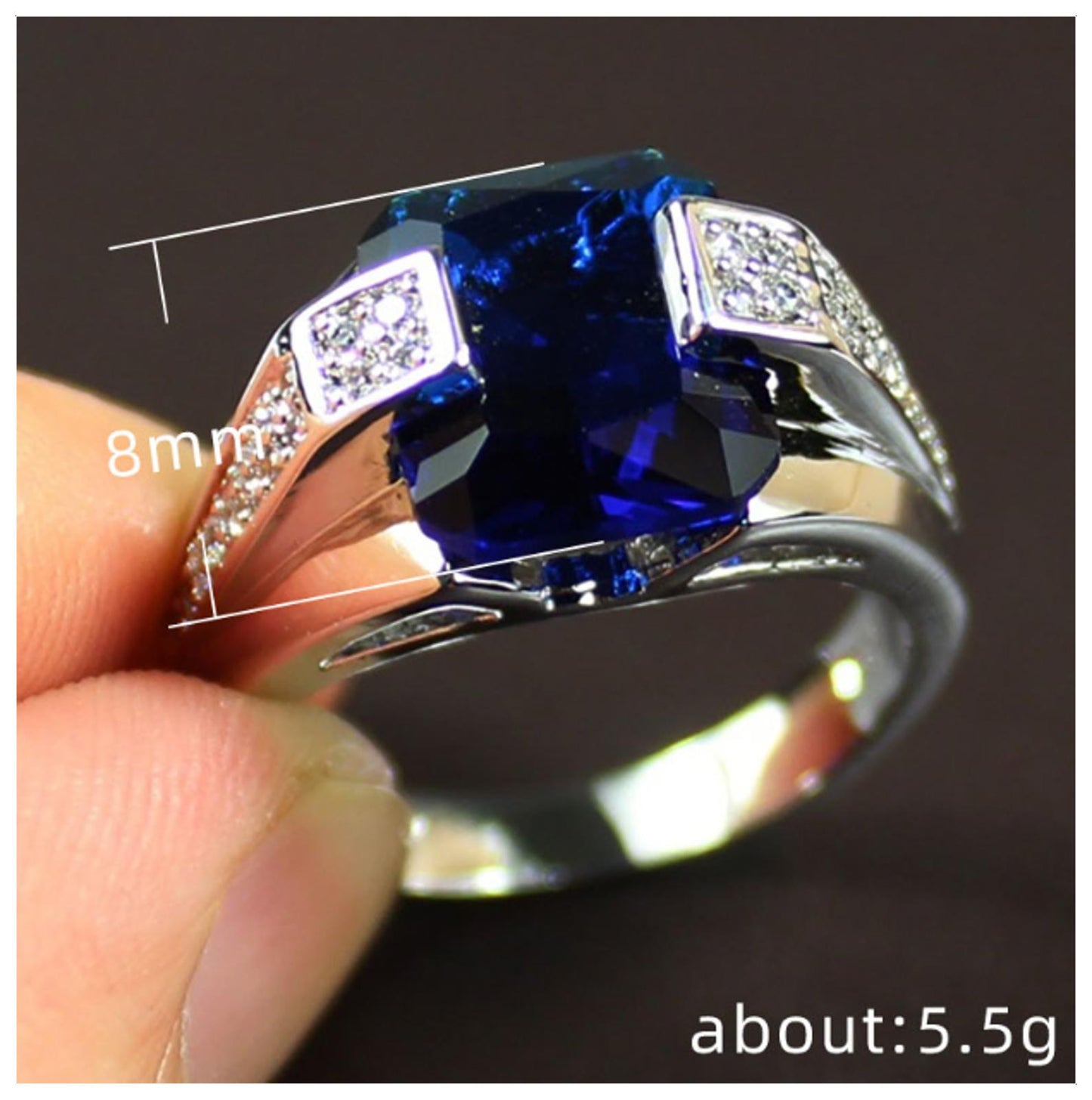 Blue overlay Ring - Silver - CZs - Size 9