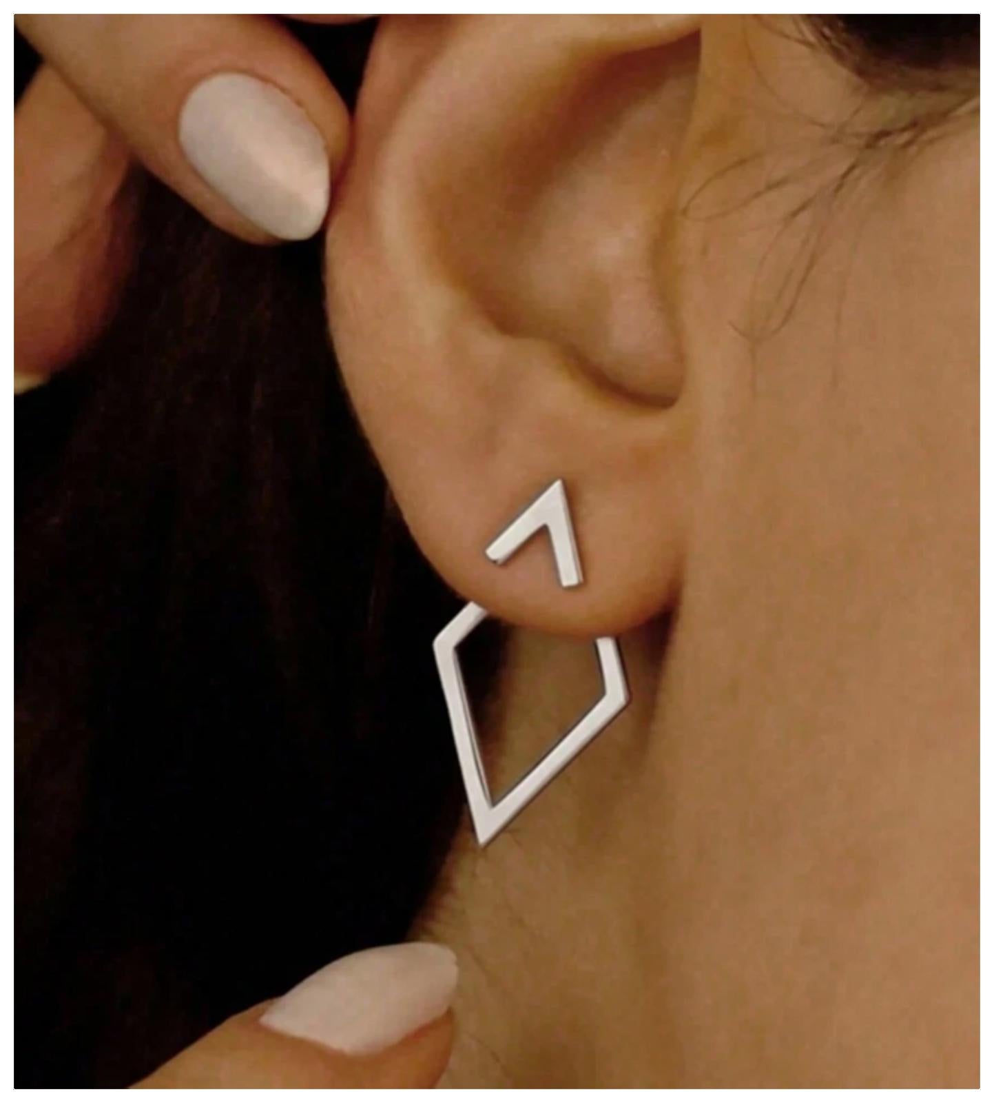 Front-and-Back diamond shaped - Earrings - Silver - 2.3cm