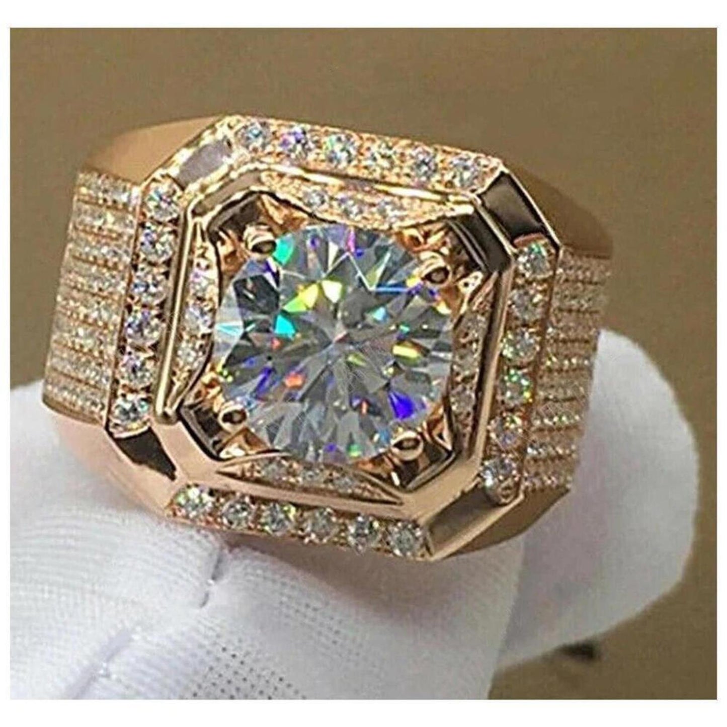 Round bling ring - 18K gold plated - CZs- size 11.