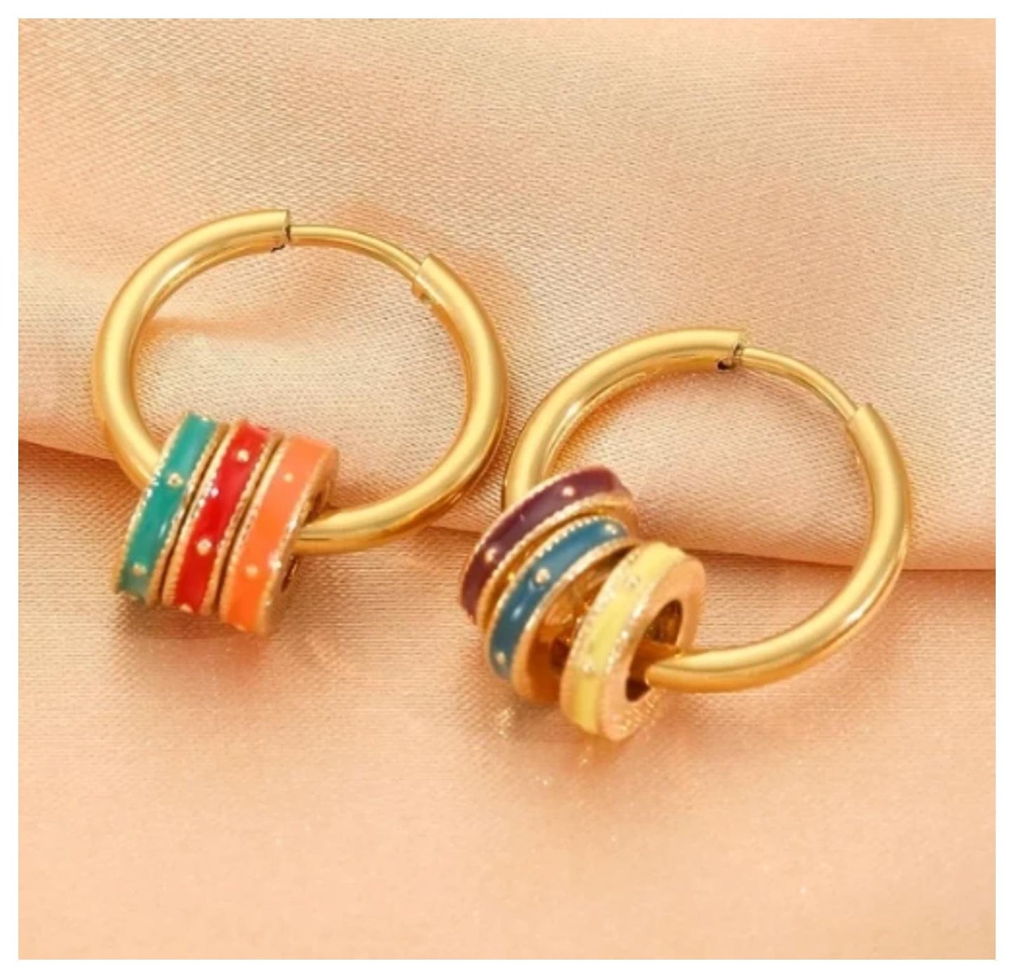 Multicolor rings - Color - Necklace/Earring set - Gold - 18"