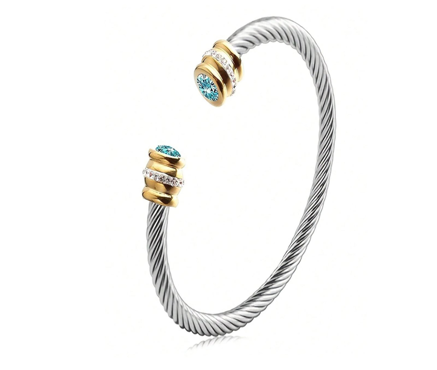 Blue cable December - Bangle Bracelet - Stainless Steel - CZs