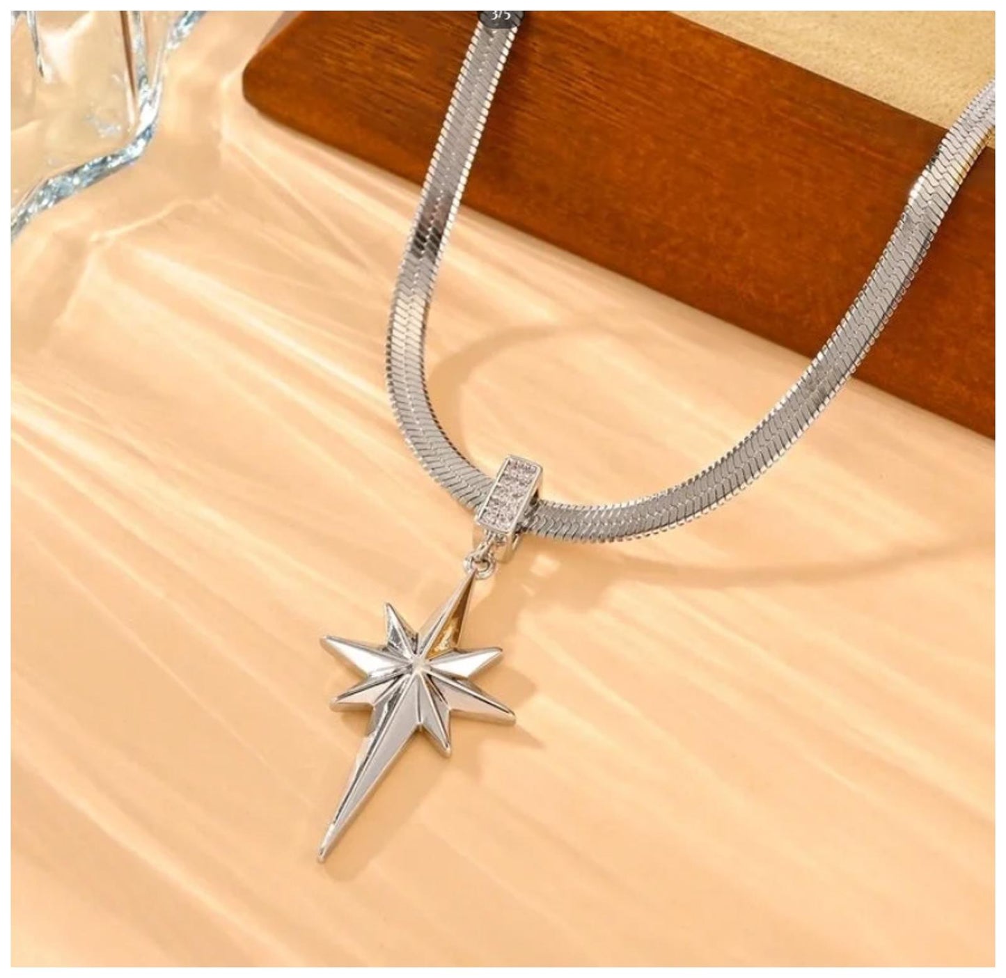 Herringbone star - Necklace - Silver - CZs - 20"