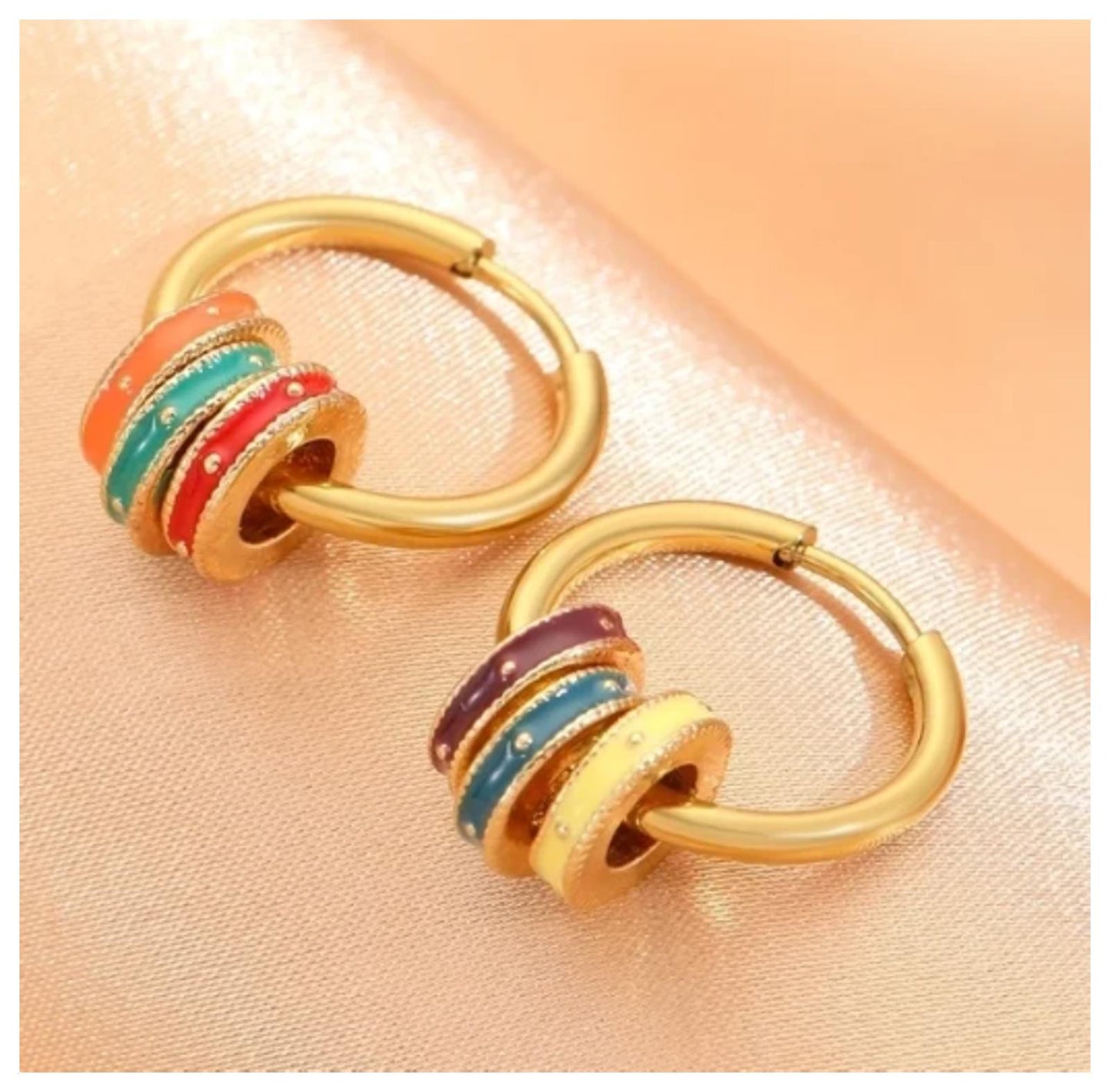 Multicolor rings - Color - Necklace/Earring set - Gold - 18"
