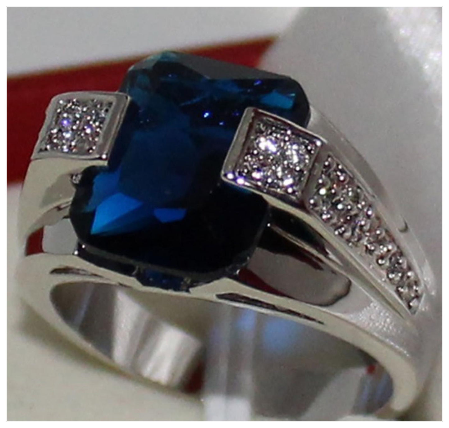 Blue overlay Ring - Silver - CZs - Size 9