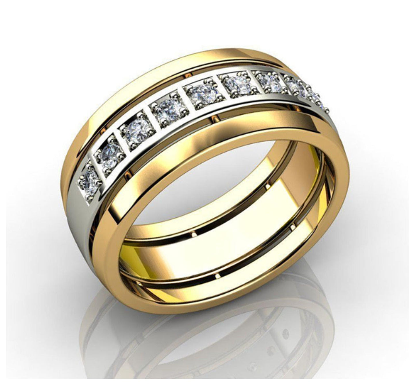 Two tone band Ring - Gold - CZs - Size 9