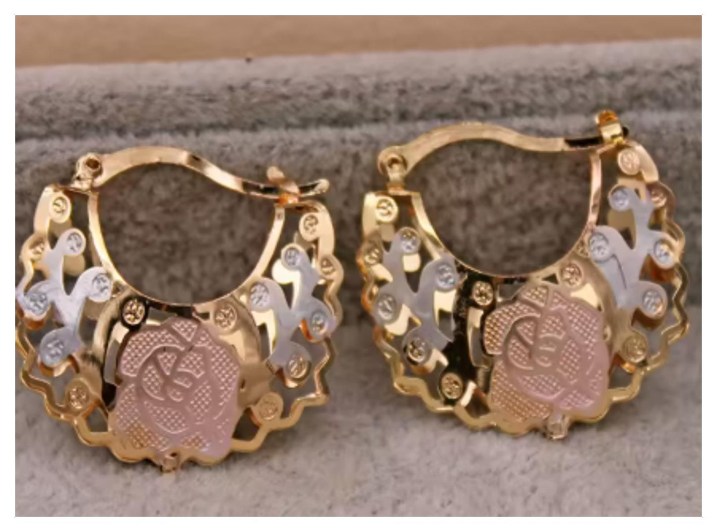 Tricolor hollow basket hoop - Earrings - Gold - 1"