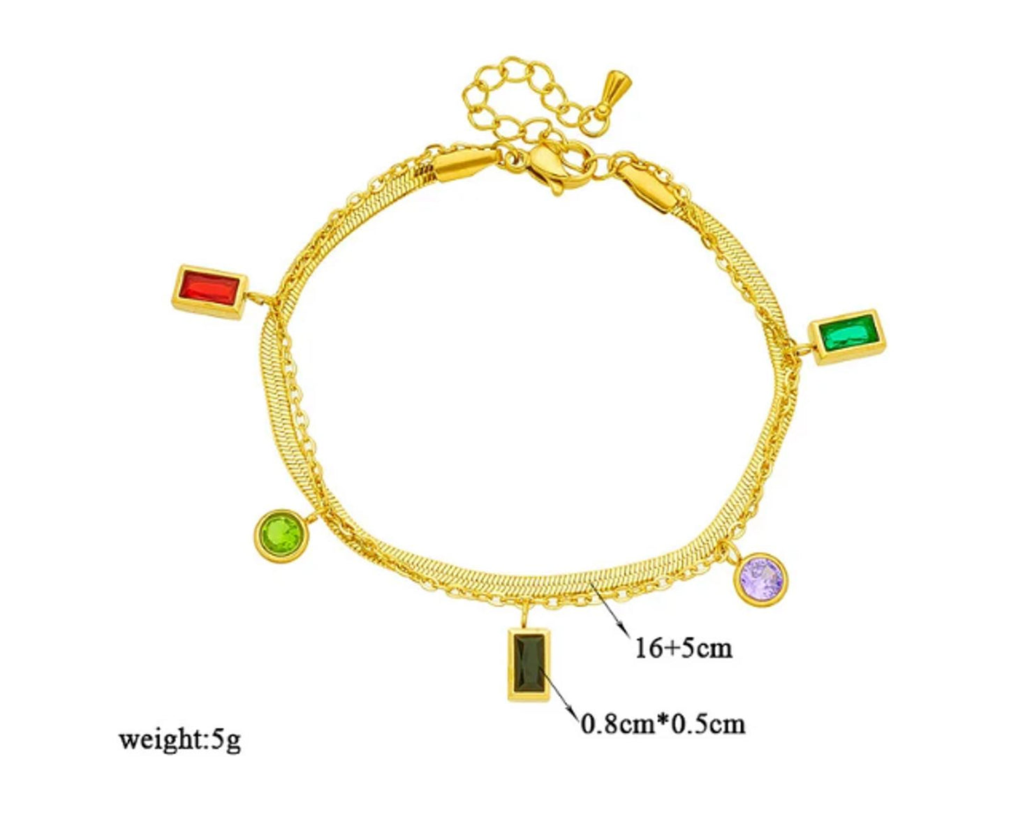 Multicolor two strand bracelet - Bracelet - Gold - CZs - 6.5-8"