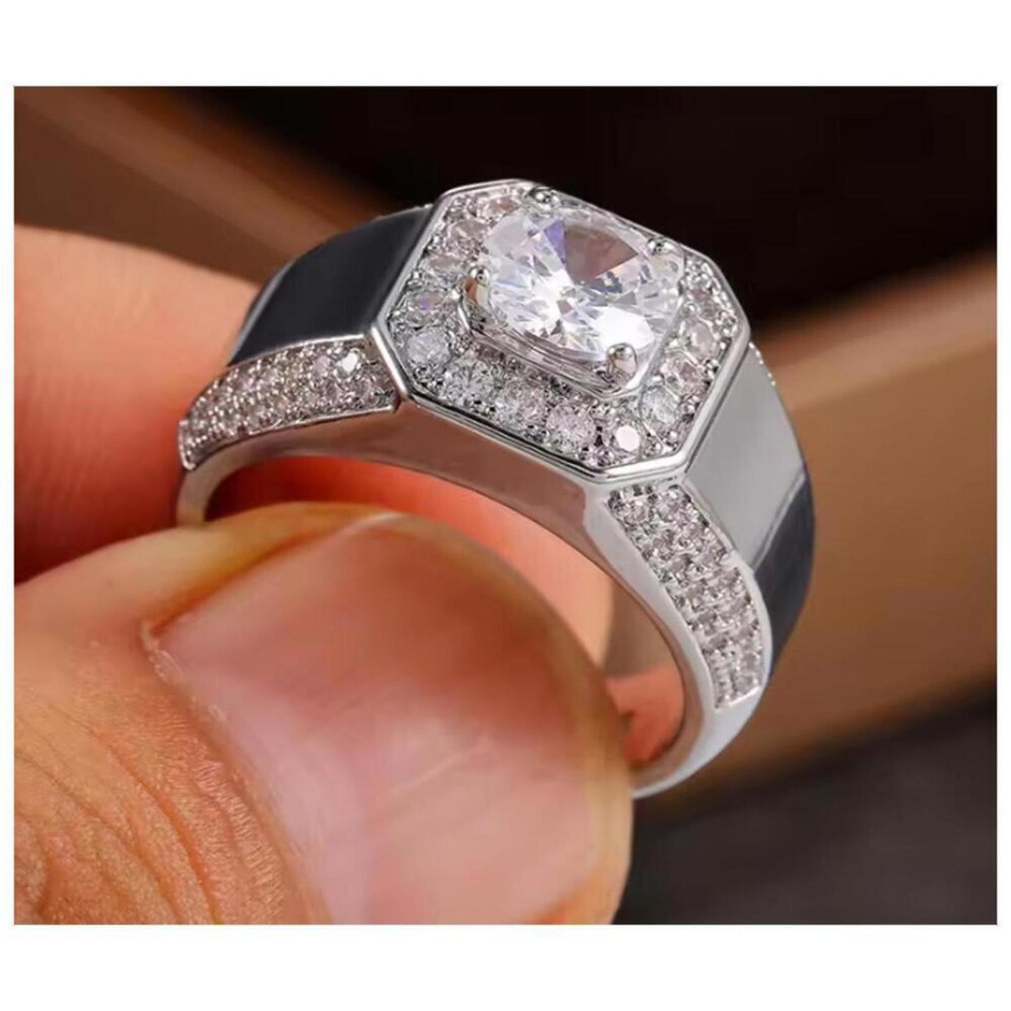 Octagonal Ring - silver - CZ - size 11