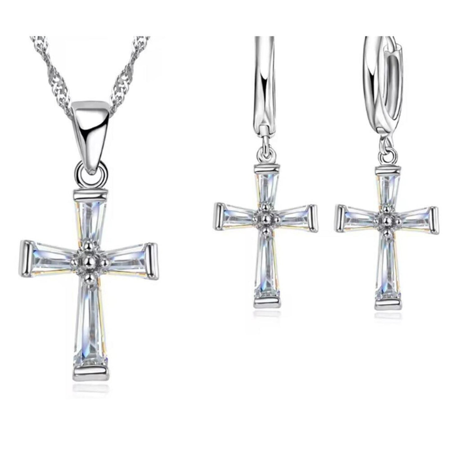 Cross earrings - silver - CZs