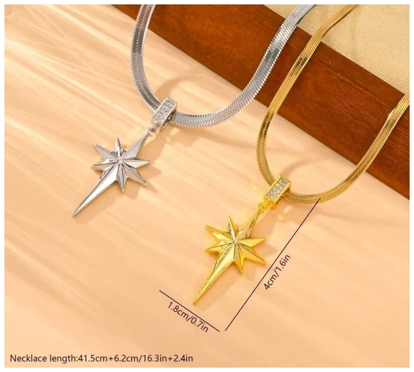 Herringbone star - Necklace - Silver - CZs - 20"