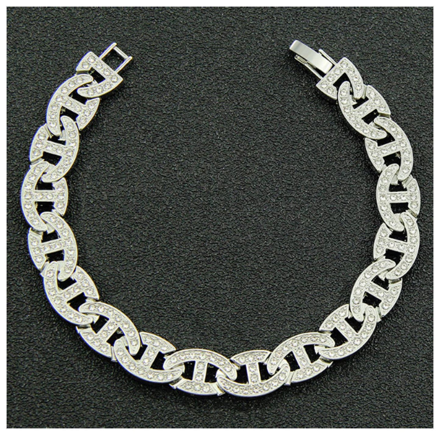 Mariner link Bracelet - Silver - CZs - 8"