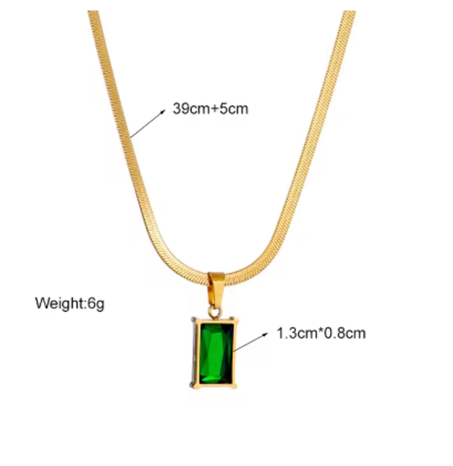Green rectangle herringbone - Necklace/Earring set - Gold - CZs - 18"