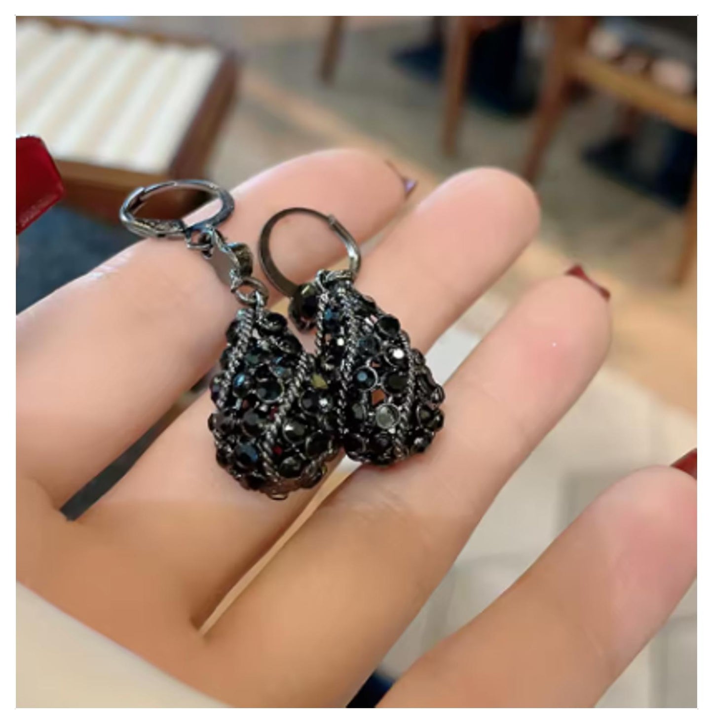 Black crystal drop - Earrings - Silver - CZs - 1.5"