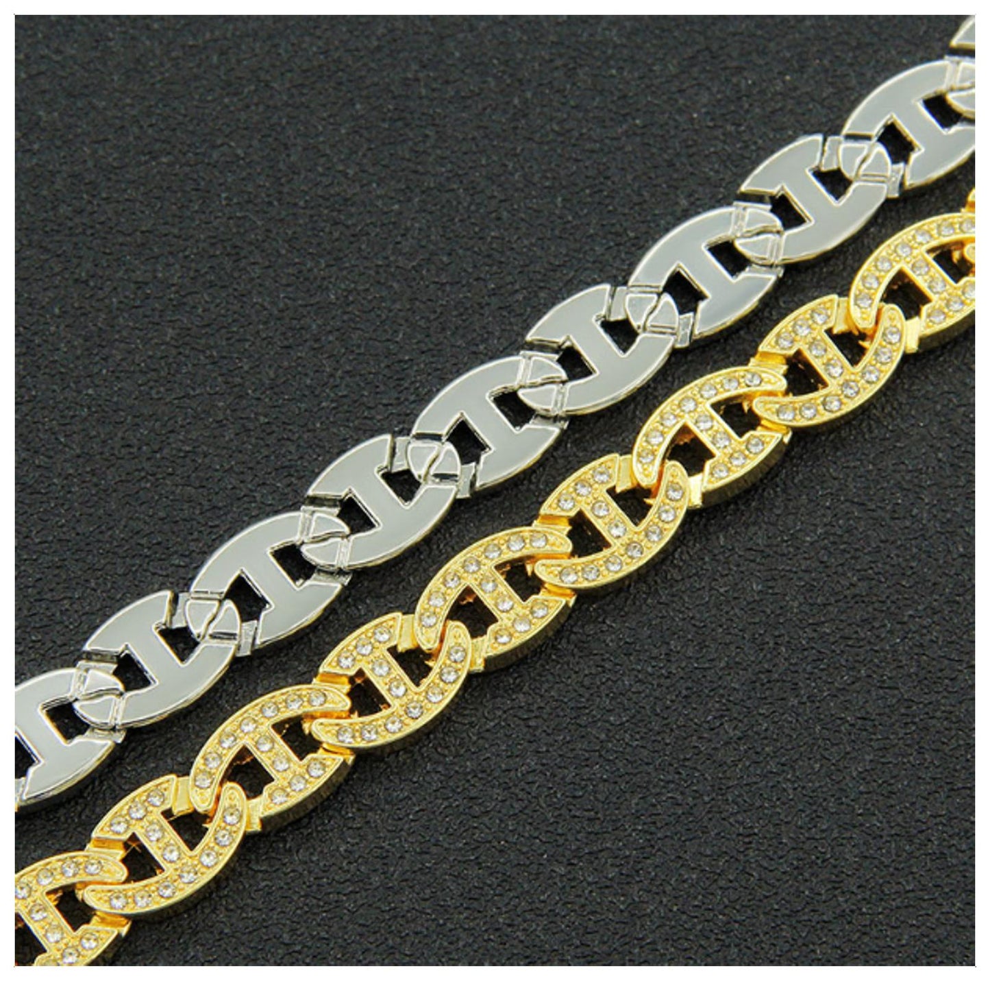 Mariner link Bracelet - Silver - CZs - 8"