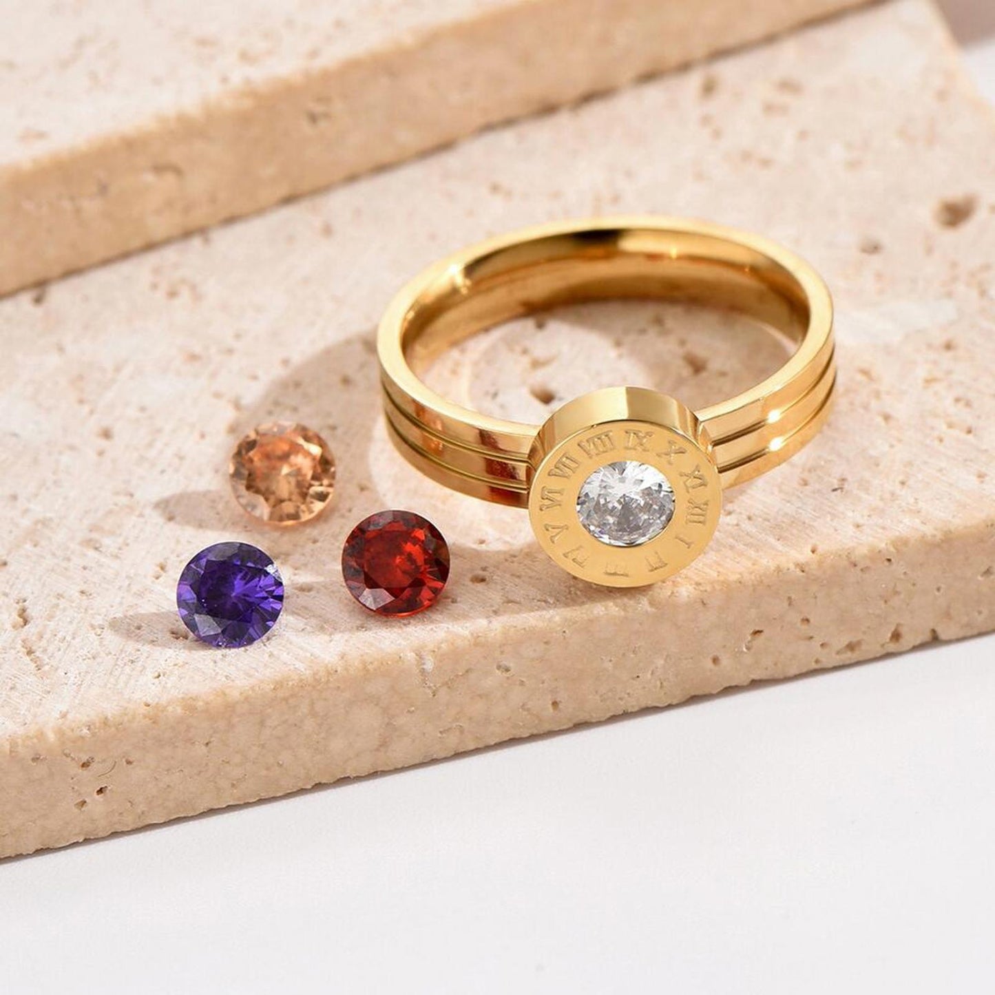 Interchangeable! Bezel set ring - Gold - CZs - size 6