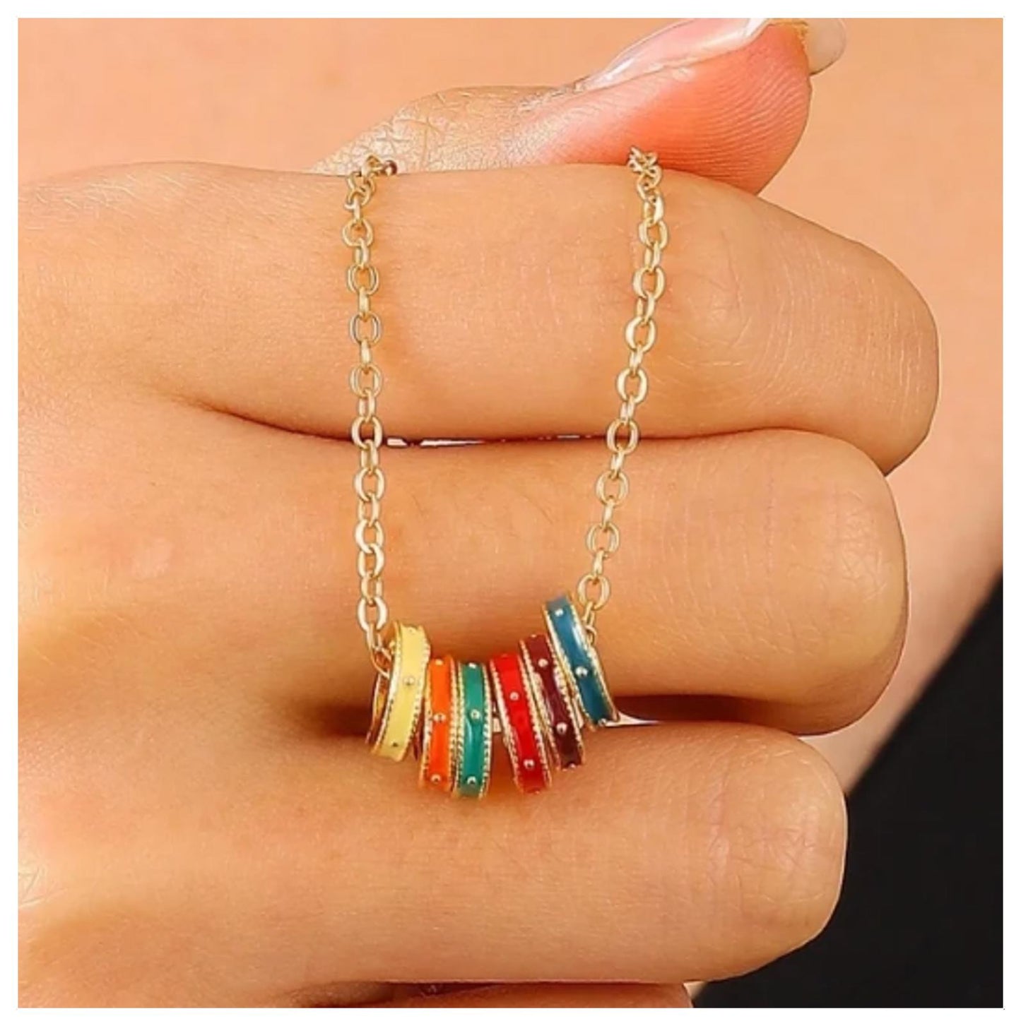 Multicolor rings - Color - Necklace/Earring set - Gold - 18"