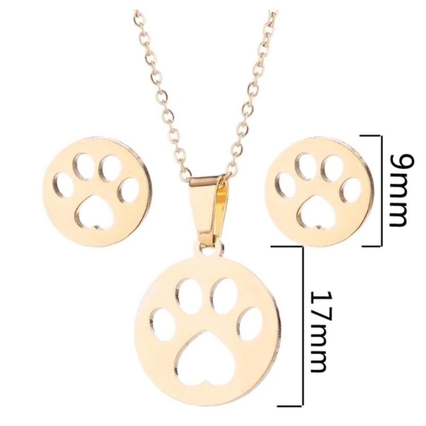 Paw Print Set - Gold - 16-18" Necklace & Earrings