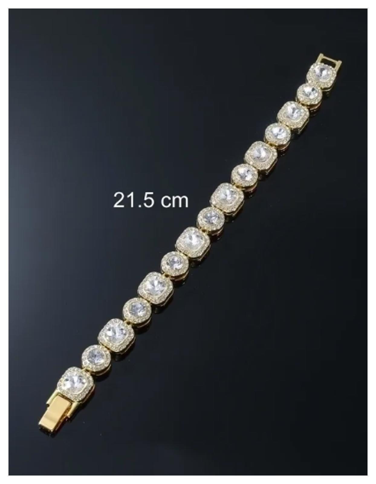 Round and square bling - Bracelet - Gold - CZs - 8"