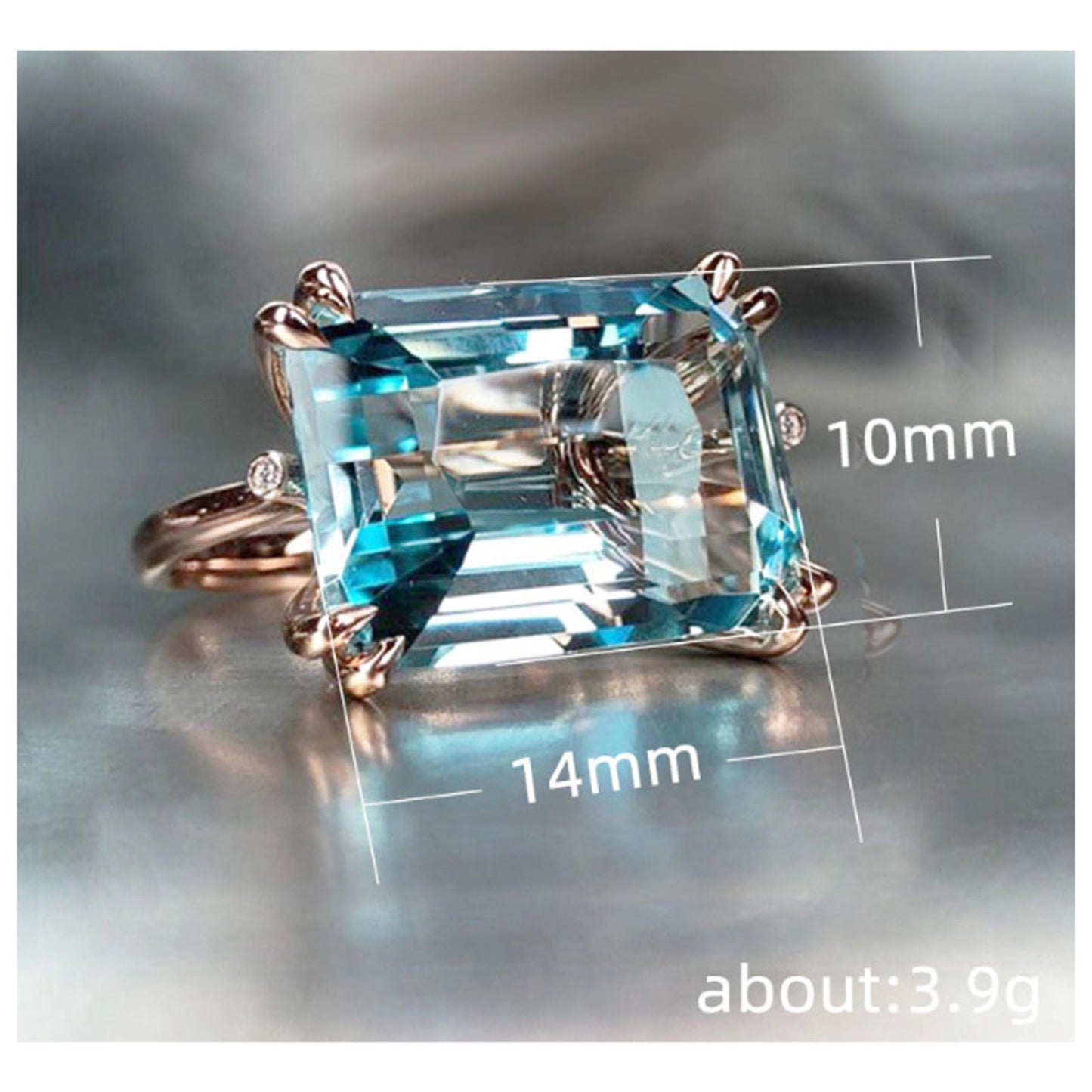 Teal blue east-west ring - copper - CZs - Size 8.