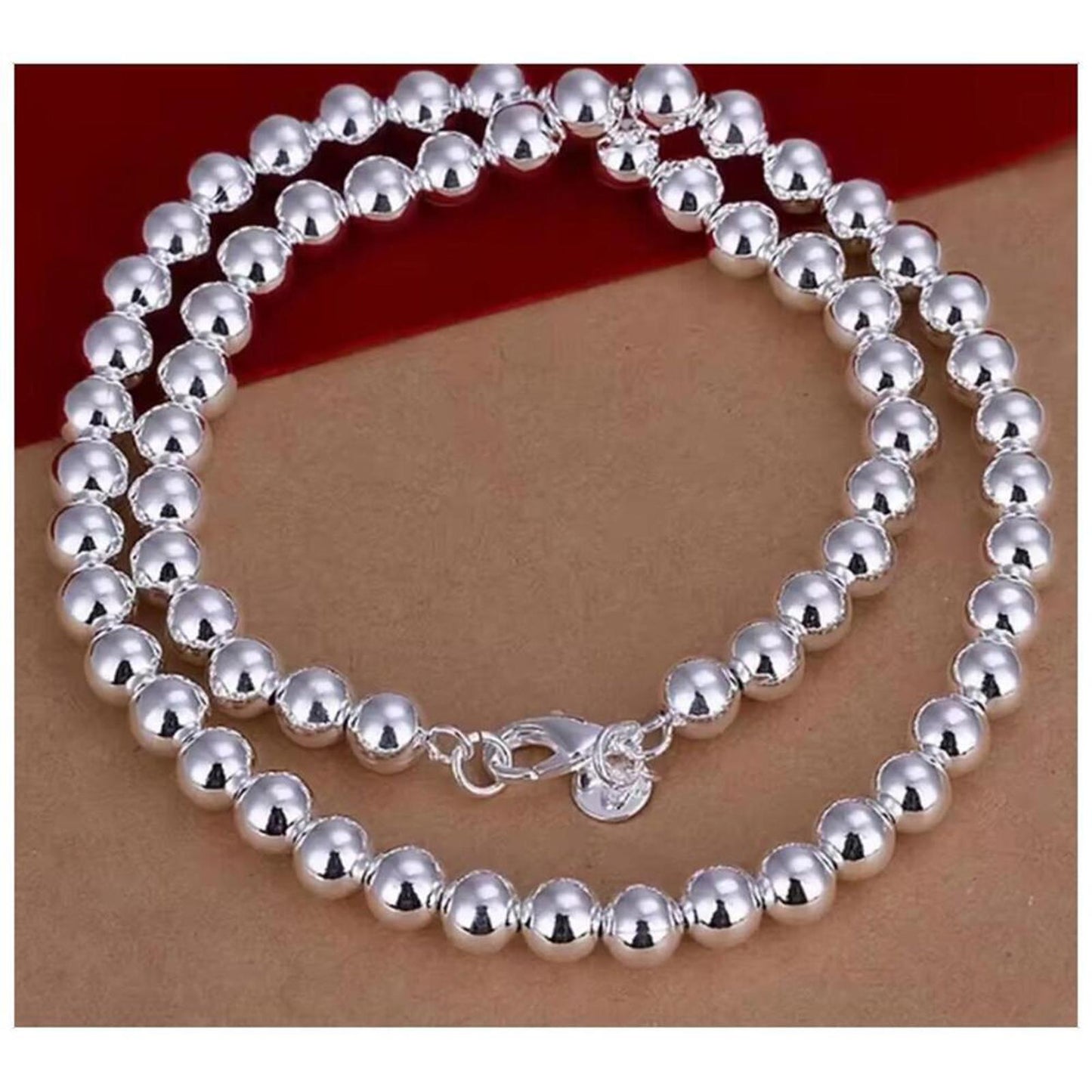 Beaded chain necklace - silver - 6mm, 20".