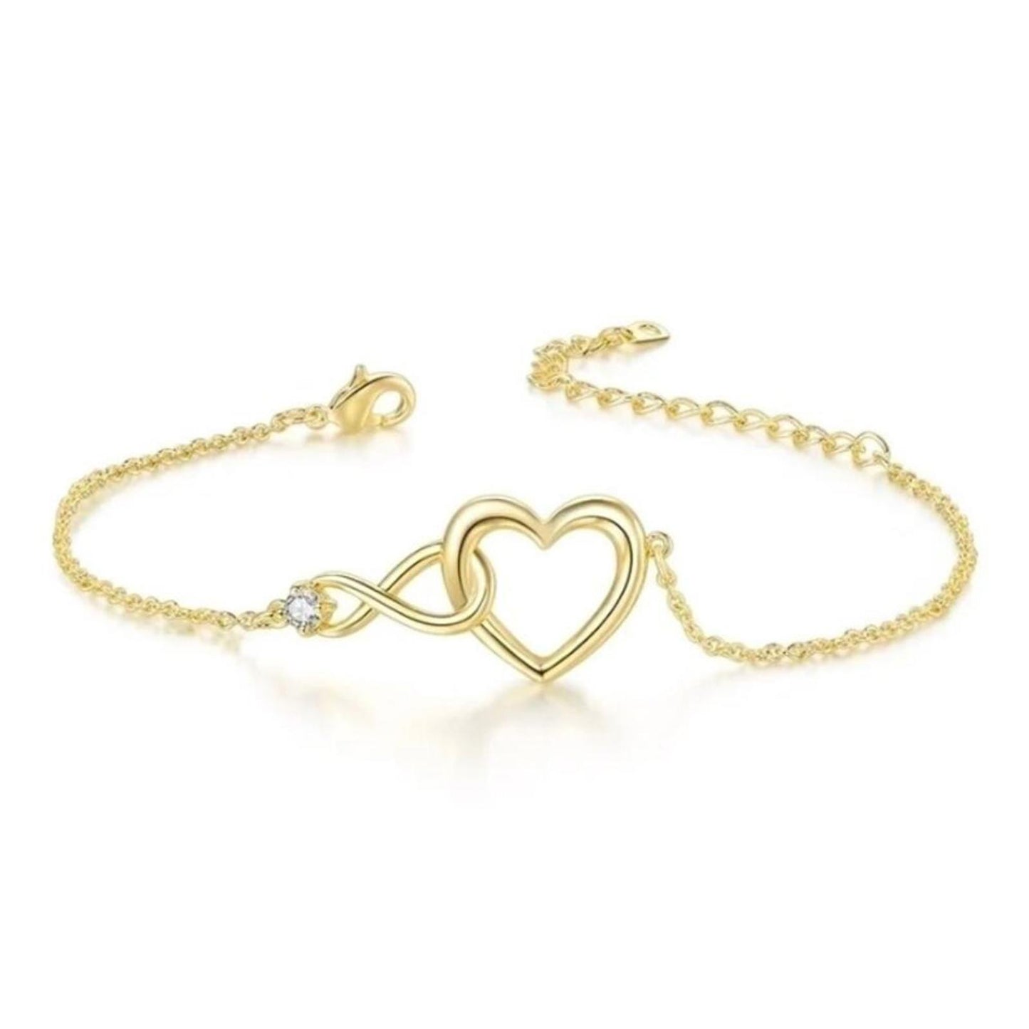 Infinity Heart Set - Gold - CZs - 16-18" Necklace & Bracelet